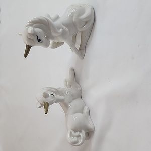 Vintage Porcelain Enesco White and Gold Unicorn Figurines